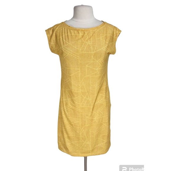 PrAna Womens Sheath Knee Length Dress Size S Yellow Striped Crew Neck 34P - Picture 1 of 5